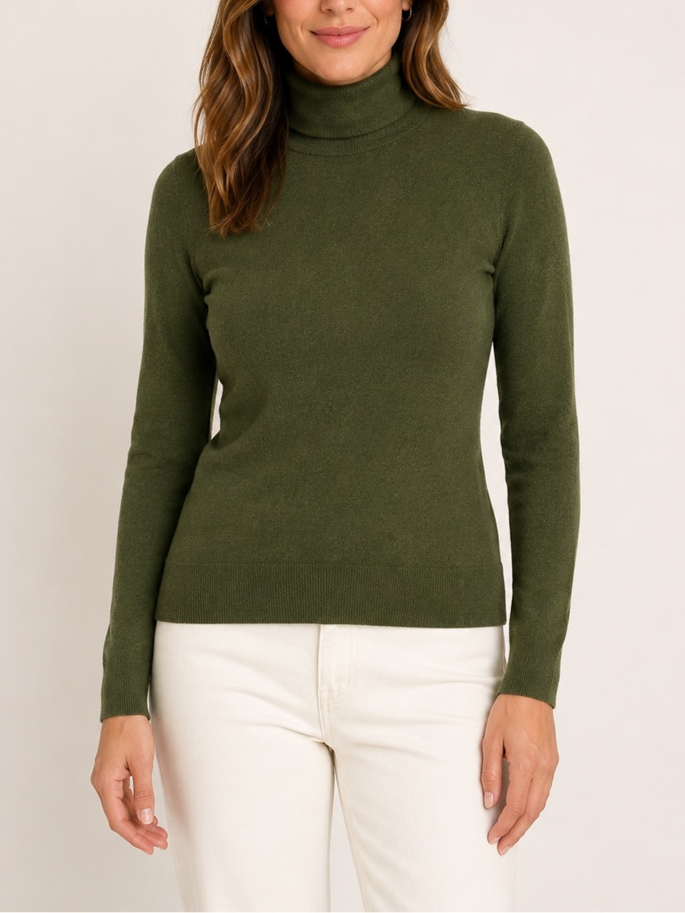 100% Cashmere Saks Fifth Avenue Turtleneck Sweater Olive Green Size M